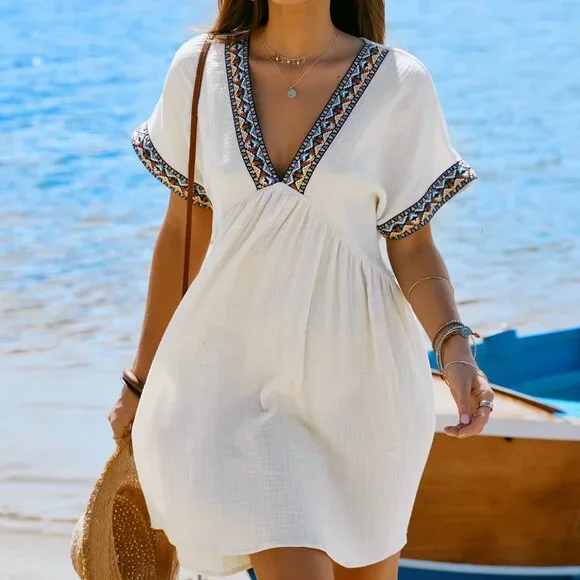 Cupshe White Mini Dress with Blue and Orange Accents - Picture 2 of 7